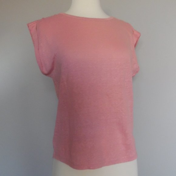 Frame Denim Slouchy Sleeveles Organic Linen Peony Pink Tank Top Tee - Picture 6 of 8